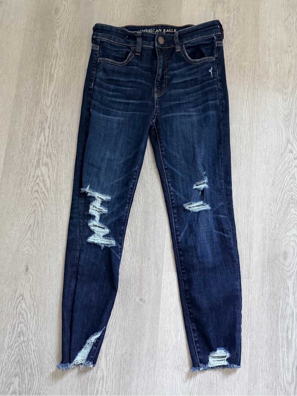 American Eagle Outfitters Dark Blue Distressed Skinny Jeans
